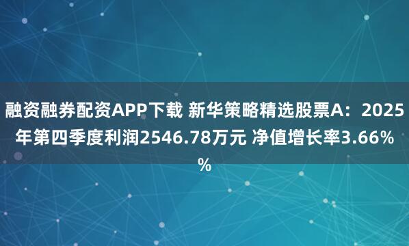 融资融券配资APP下载 新华策略精选股票A：2025年第四季度利润2546.78万元 净值增长率3.66%