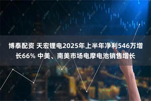 博泰配资 天宏锂电2025年上半年净利546万增长66% 中美、南美市场电摩电池销售增长
